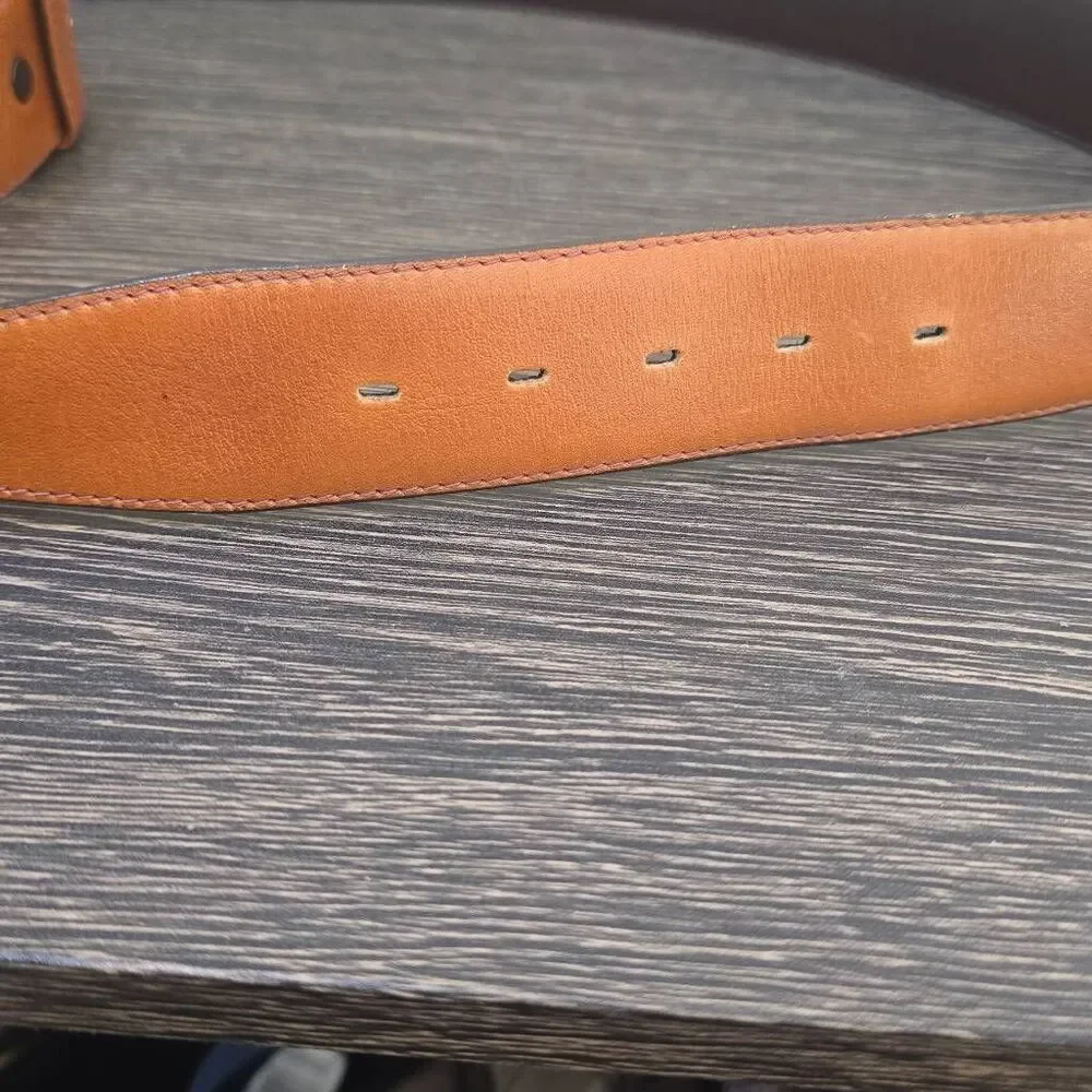 LeJon Vintage Mens Tan Glove Leather Belt, EUC, Gold Buckle, Sz. 40